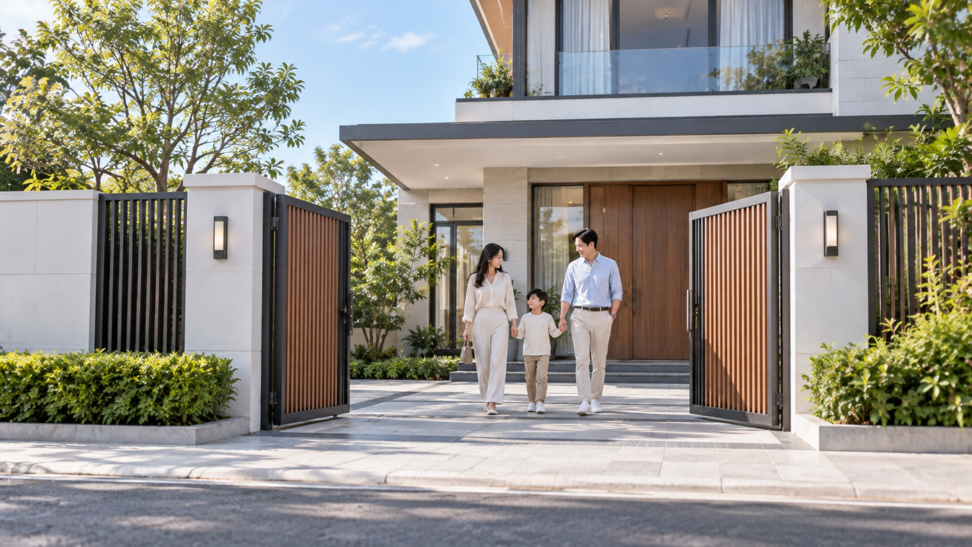 Family Steps Through Modern Gate.png